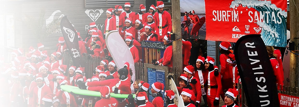 Surfing santas